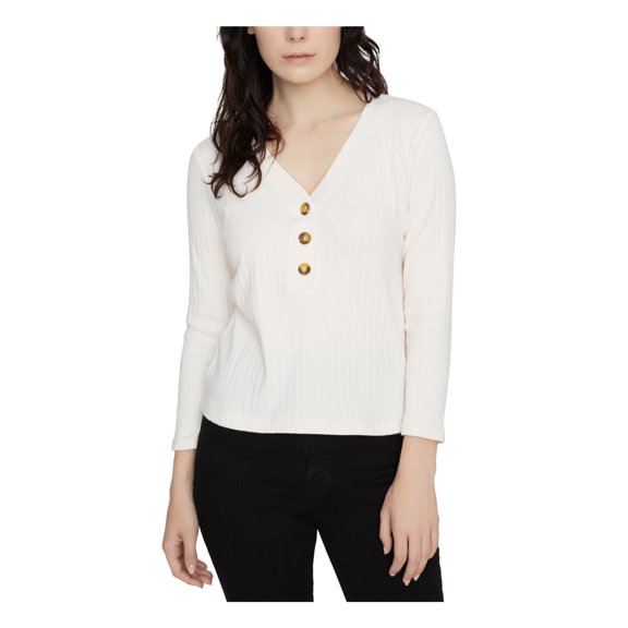 SANCTUARY Womens Ivory Pinstripe 3/4 Sleeve With Buttons Sweater XS