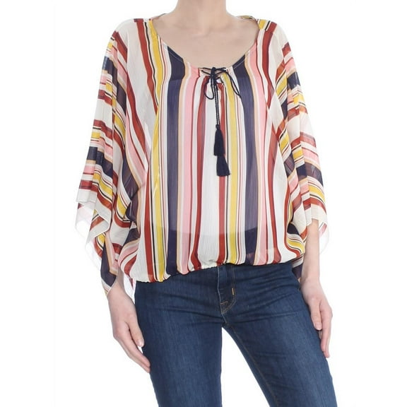 SANCTUARY Womens Ivory Sheer Striped Long Sleeve Wear To Work Top XS