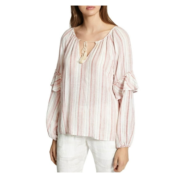 SANCTUARY Womens Ivory Striped Ruffled Long Sleeve Top M