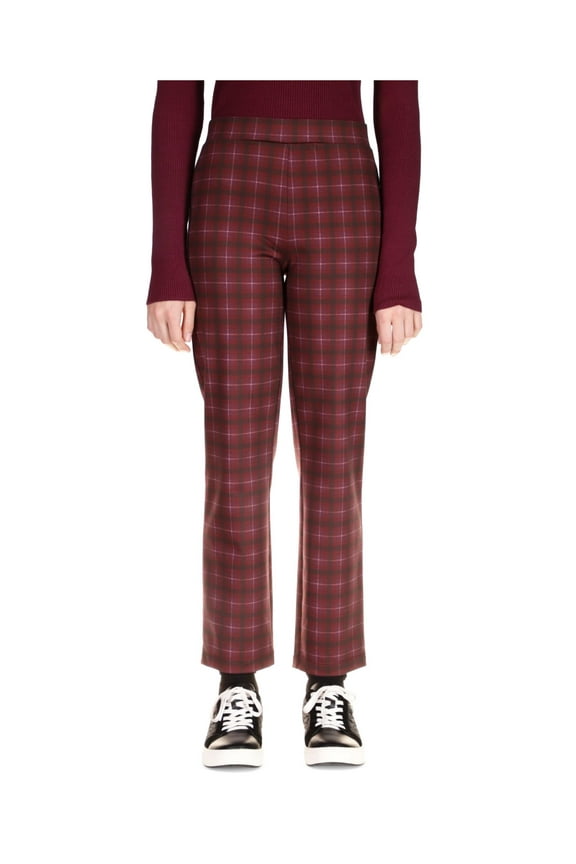 Womens Maroon Stretch Plaid Cropped Pants S