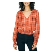 SANCTUARY Womens Orange Plaid Cuffed With Buttons Button Up Top M