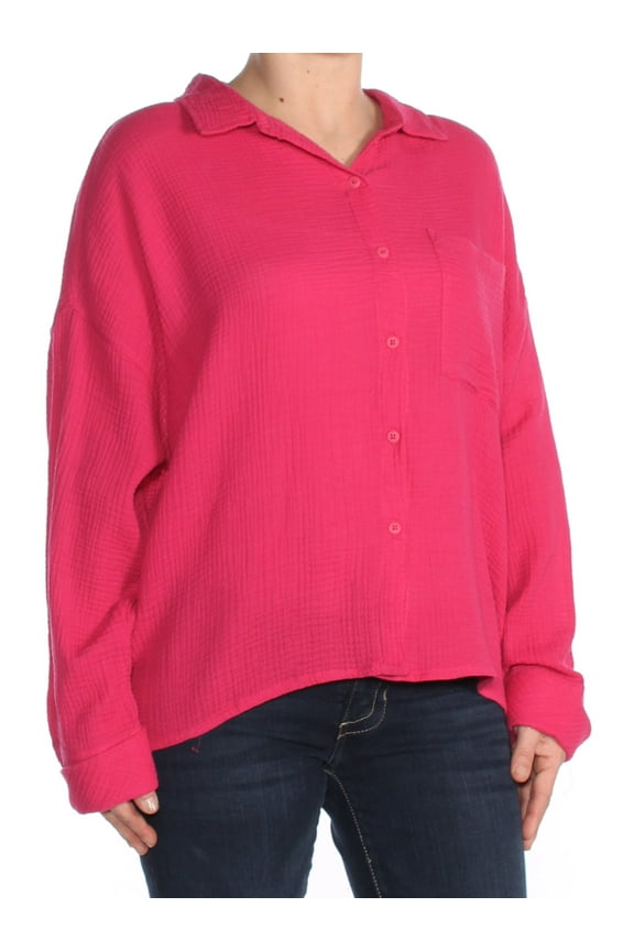 Womens Pink Boyfriend Shirt Cuffed Collared Wear To Work Top S