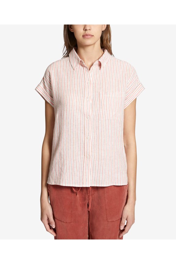 Womens Pink Striped Mod Boyfriend Top L