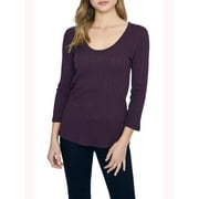 SANCTUARY Womens Purple Textured 3/4 Sleeve Scoop Neck Top Size: M