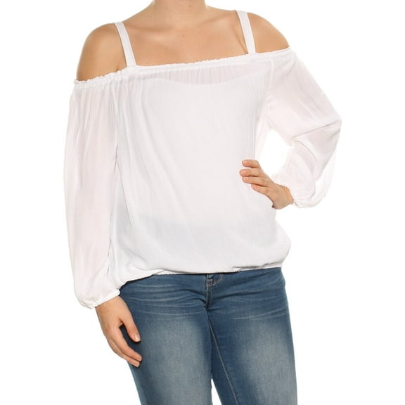 SANCTUARY Womens White Square Neck Long Sleeve Casual Top S