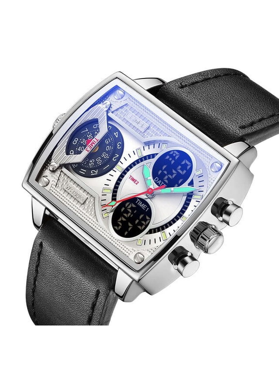2022 New Luxury Mens Watches Top Brand Fashion Digital Quartz Dual Display Wristwatch For Men Clock Relogio Masculino 6032