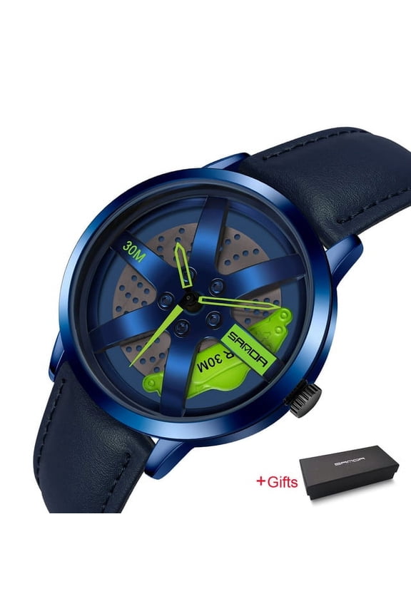 Fashion Wheel Series Dial Men Watches Waterproof Quartz Movement Wristwatch Casual Leather Watch Relogio Masculino P1075