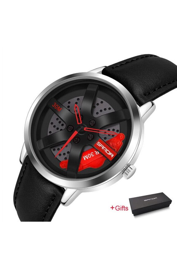 Fashion Wheel Series Dial Men Watches Waterproof Quartz Movement Wristwatch Casual Leather Watch Relogio Masculino P1075