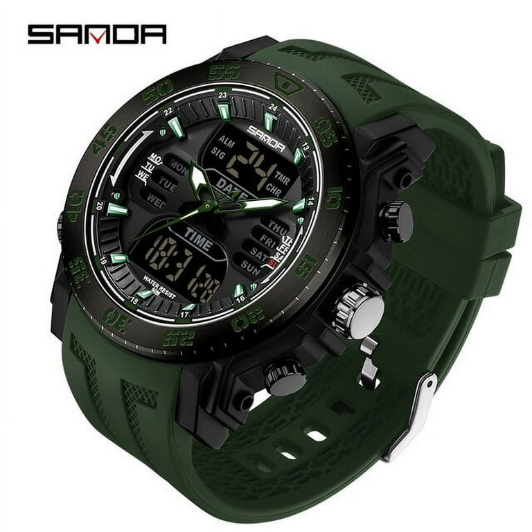 SANDA Luxury Original Men Sports Wrist Watch Gold Quartz Steel Waterproof Dual Display Clock Watches Relogio Masculino 6029