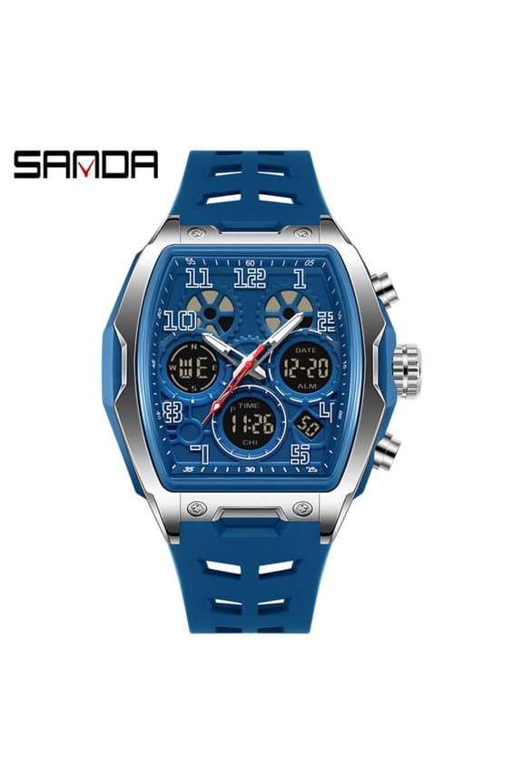Men's Barrel Shape Digital Sport Watch Waterproof Multifunction Wristwatch with 3 Time Zones & Alarm