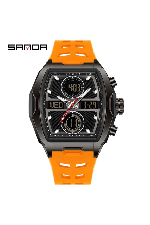 Men's Barrel Shape Digital Sport Watch Waterproof Multifunction Wristwatch with 3 Time Zones & Alarm