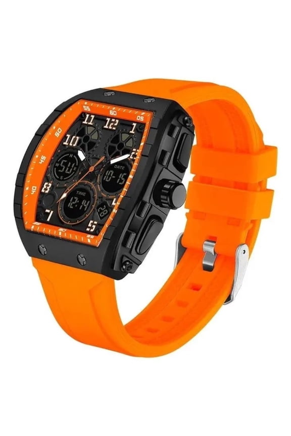 Men's Barrel Shape Digital Sport Watch Waterproof Multifunction Wristwatch with 3 Time Zones & Alarm