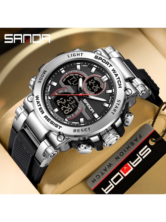 Top Brand Men's Watch Outdoor Sports Dual Display Quartz Wrist watch Waterproof Chronograph Stopwatch G Style Male Clock 6183