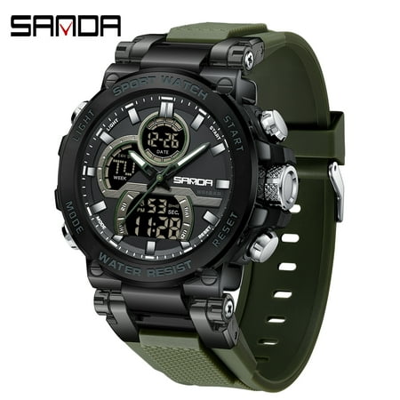 SANDA Top Brand Men's Watch Outdoor Sports Dual Display Quartz Wrist watch Waterproof Chronograph Stopwatch G Style Male Clock 6183