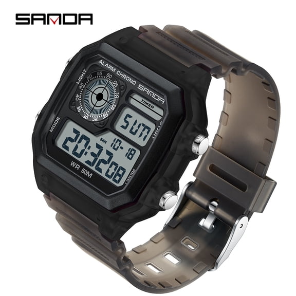 SANDA men and women Electronic Watch Youth Fashion with Transparent Silicone Strap 50m Waterproof Wristwatches for Student 6133