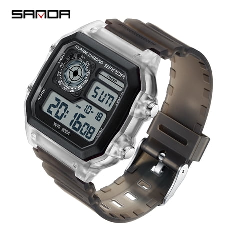 SANDA men and women Electronic Watch Youth Fashion with Transparent Silicone Strap 50m Waterproof Wristwatches for Student 6133