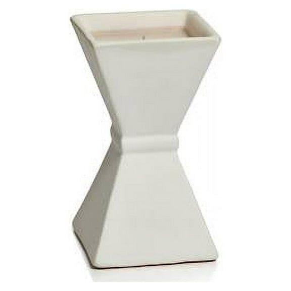 SANDALWOOD LEAF and TOBACCO Zodax White Trapezoid Earthenware 7 oz Scented Candle