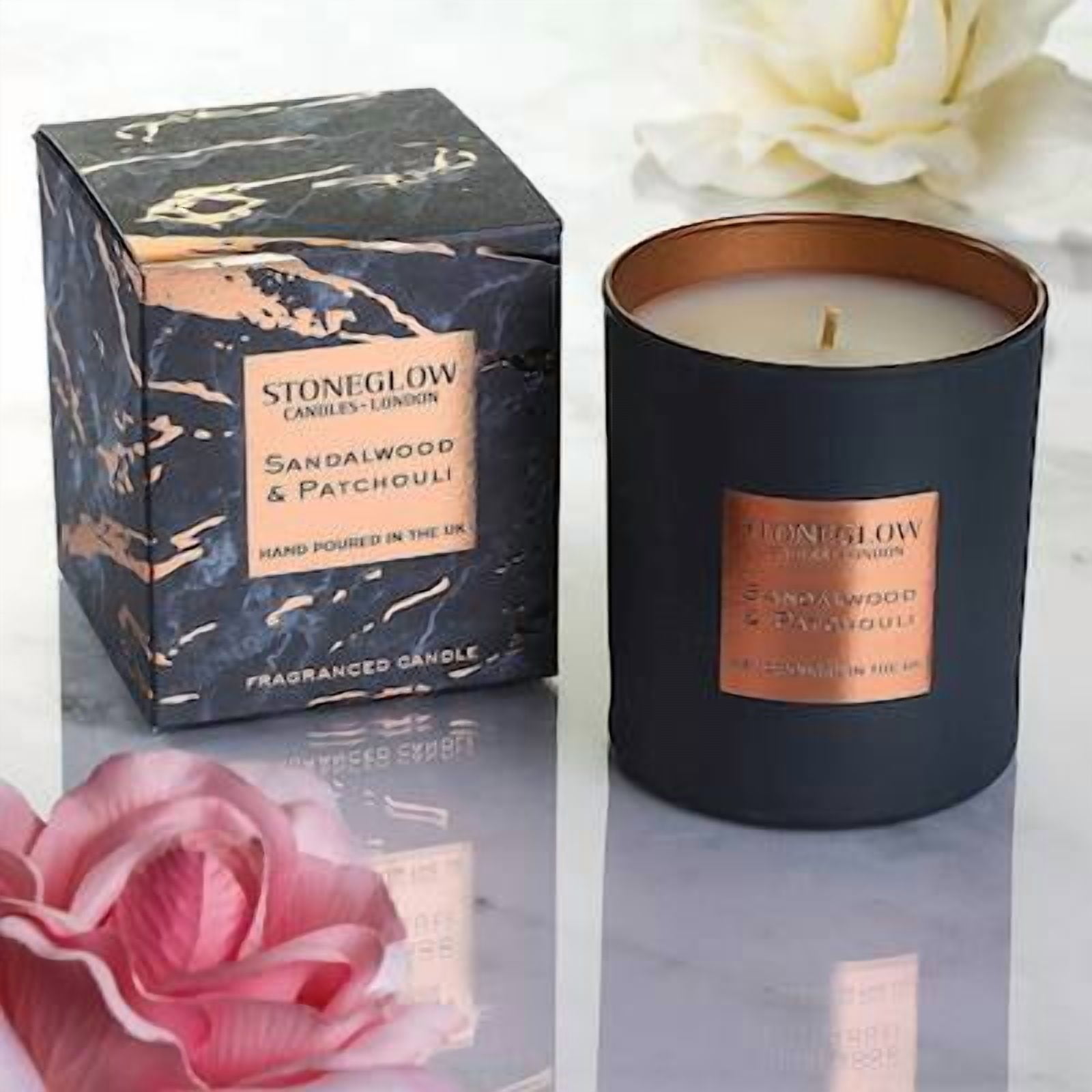 SANDALWOOD PATCHOULI Stoneglow Luna Tumbler Boxed Scented Jar Candle