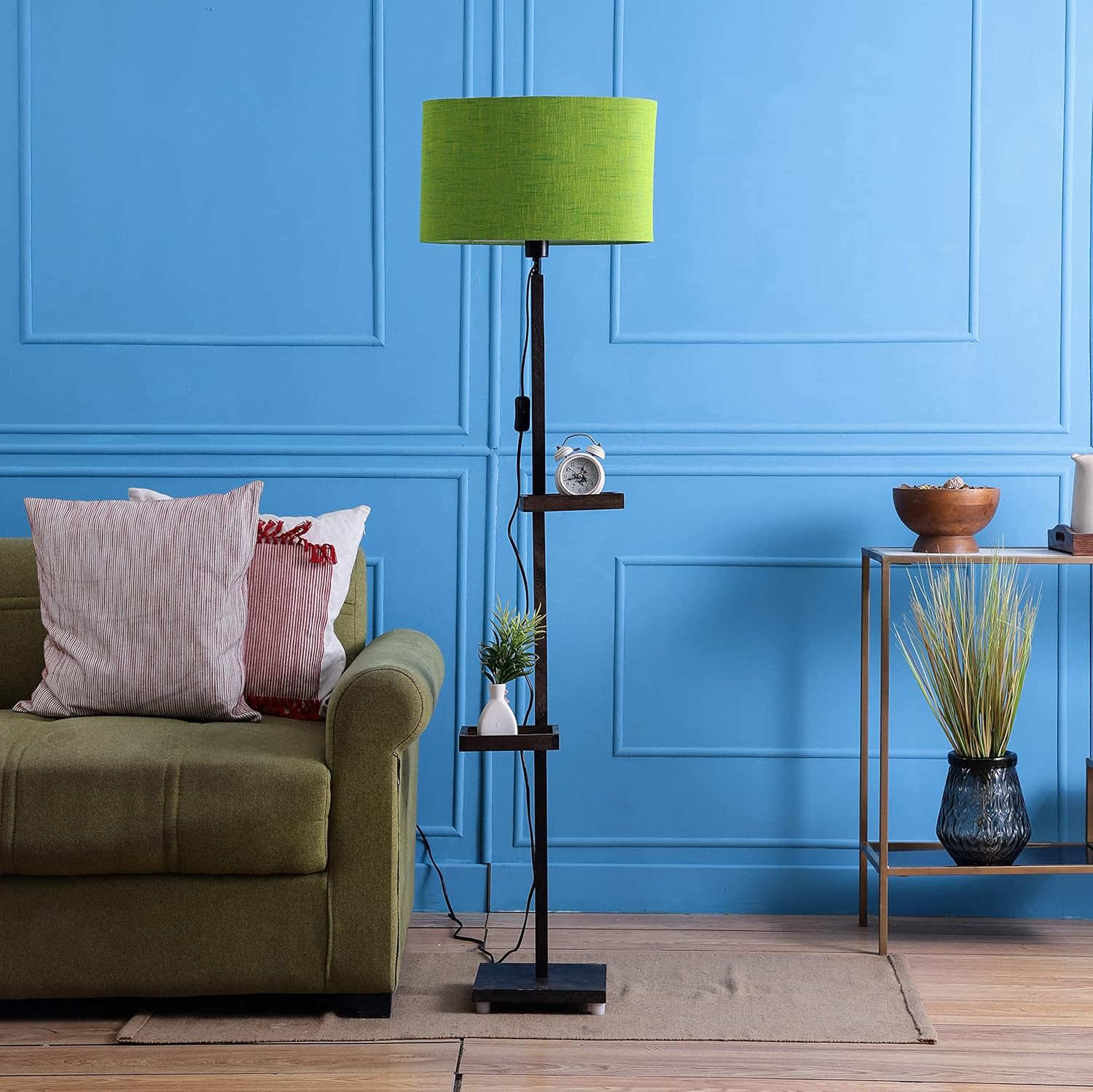 SANDED EDGE SMARTLY PRICED Miller Double Shelf Floor Lamp in Solid Wood ...