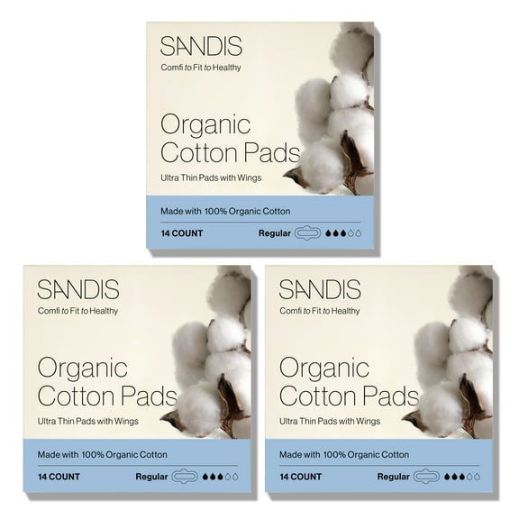 SANDIS Premium 100% Organic Cotton Menstrual Periods Feminine Pads Regular Size, 42 Count