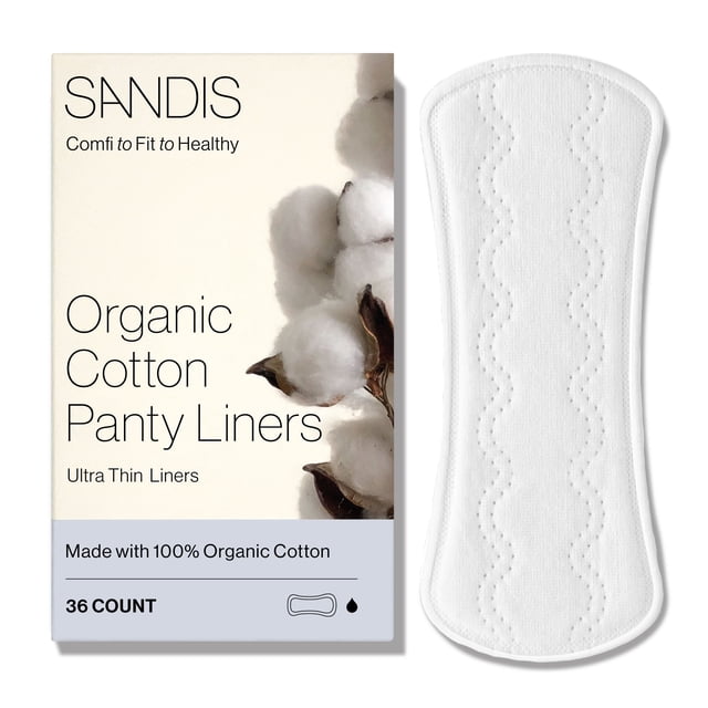 SANDIS Premium 100% Organic Cotton Panty Liner Regular Size, 36 Ct ...