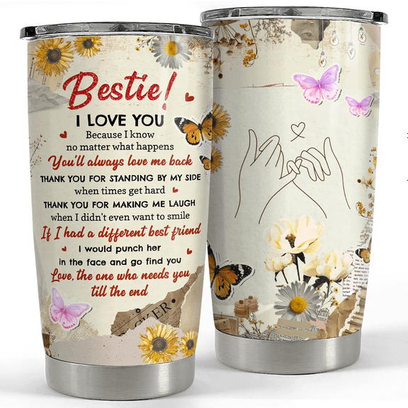 SANDJEST Best Friend Tumbler 20oz Besties Gifts for Women Girl Soul Sister Bestie Stainless Steel Insulated Tumblers Coffee Travel Mug Cup Friendship Gift for Birthday Christmas