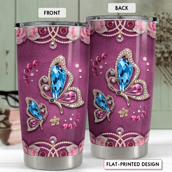 SANDJEST Butterfly Gifts for Women Butterfly Tumbler 20oz Jewelry Drawings Stainless Steel Insulated Tumblers Coffee Travel Mug Cup Gift for Birthday Christmas