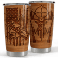 thumbnail image 1 of SANDJEST Hunting Tumbler Wood Style American Flag 20oz Tumblers with Lid Gift for Men Dad Best Friends Hunting Lovers Christmas Birthday Fathers Day, 1 of 5