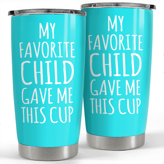 SANDJEST Mom Tumbler Gift for Mom from Son, Daughter - My Favorite Child Gave Me This Cup 20oz Insulated Travel Mug - Awesome Mother's Day, Birthday, Christmas Tumblers Gifts Idea for Moms