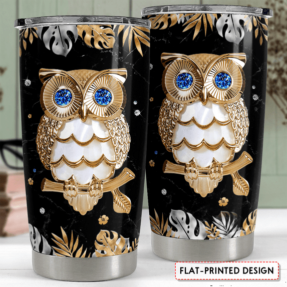 SANDJEST Owl Tumbler Jewelry Drawing Black 20oz Tumblers with Lid Gift for Women Girl Best Friend Animal Lovers Christmas Birthday Presents