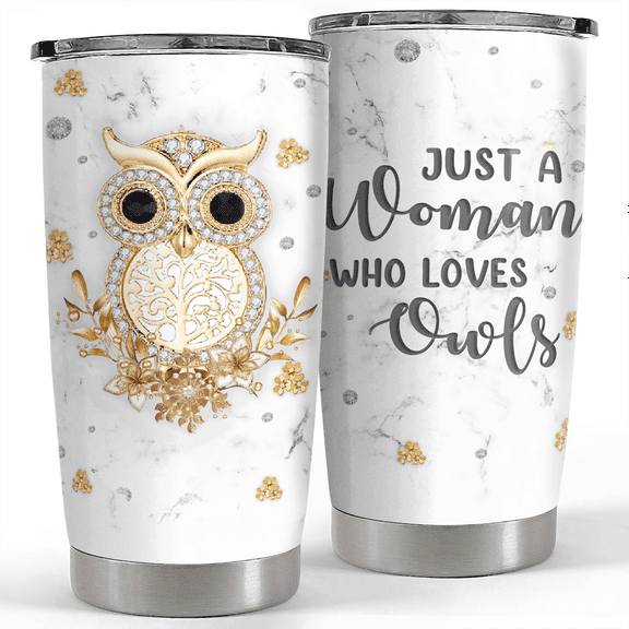 SANDJEST Owl Tumbler Jewelry Style Just A Woman Loves Owls 20oz Tumblers with Lid Gift for Women Girl Daughter Sister Animal Lovers Christmas Birthday Presents