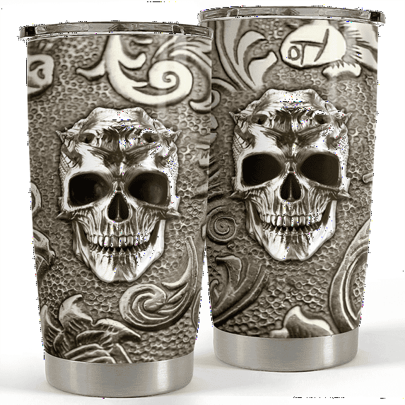 SANDJEST Skull Tumbler Viking Bronze Drawing 20oz Tumblers with Lid Gift for Men Dad Best Friends Coffee Lovers Christmas Birthday Fathers Day
