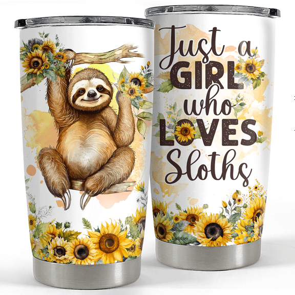 SANDJEST Sloth Tumbler 20oz Girl Loves Sloths Stainless Steel Insulated Tumblers Coffee Travel Mug Cup Gift for Women Girls Teen Birthday Christmas