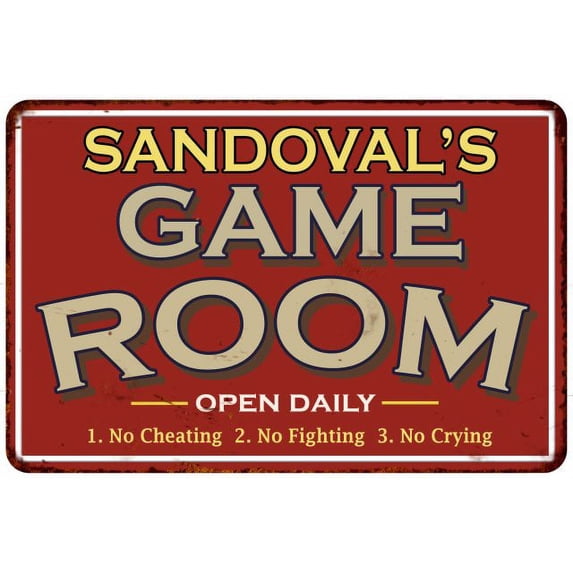 SANDOVAL'S Game Room Sign Vintage Look 16 x 24 Matte Finish Metal 116240001406