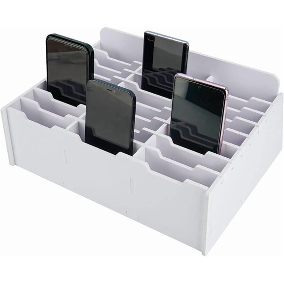 SANFURNEY 24 Slots Cell Phone Storage Box for Classroom Calculator Holder Class Cell Phone Organizer White
