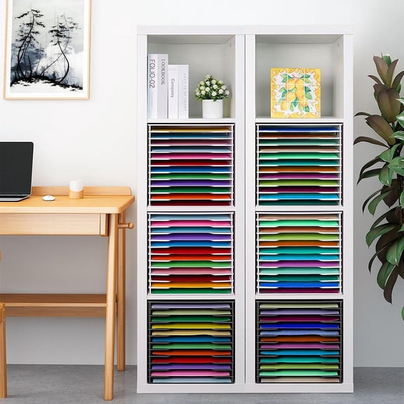 SANFURNEY Scrapbook Paper Organizer for Sizes 12" x 12", 12 Slots File Sorter Storage, Document Holder, Desktop Scrapbook Paper Organizer Rack for Home Office School (White, 12 Slots - Standard Size)