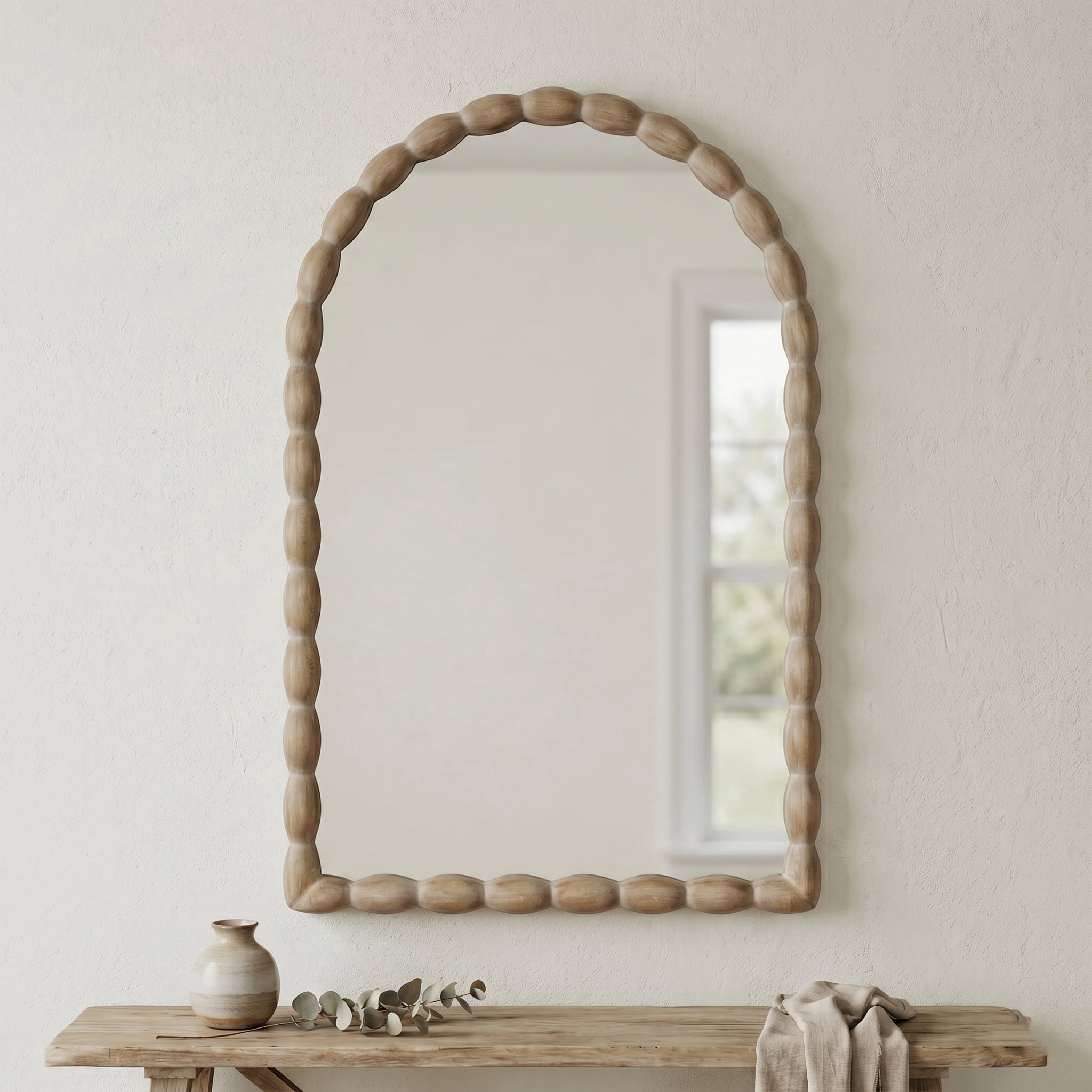 living room oval beaded mirror 29 Inch Wood Wall Mirror, Beaded Oval Shape, Metallic Silver, Saltoro  Sherpi