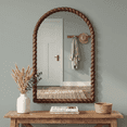 thumbnail image 1 of SANGNI 36" x 24" Arched Wall Mirror, Rustic Walnut Solid Wood Rope Carved Frame, Farmhouse Decor, 1 of 10