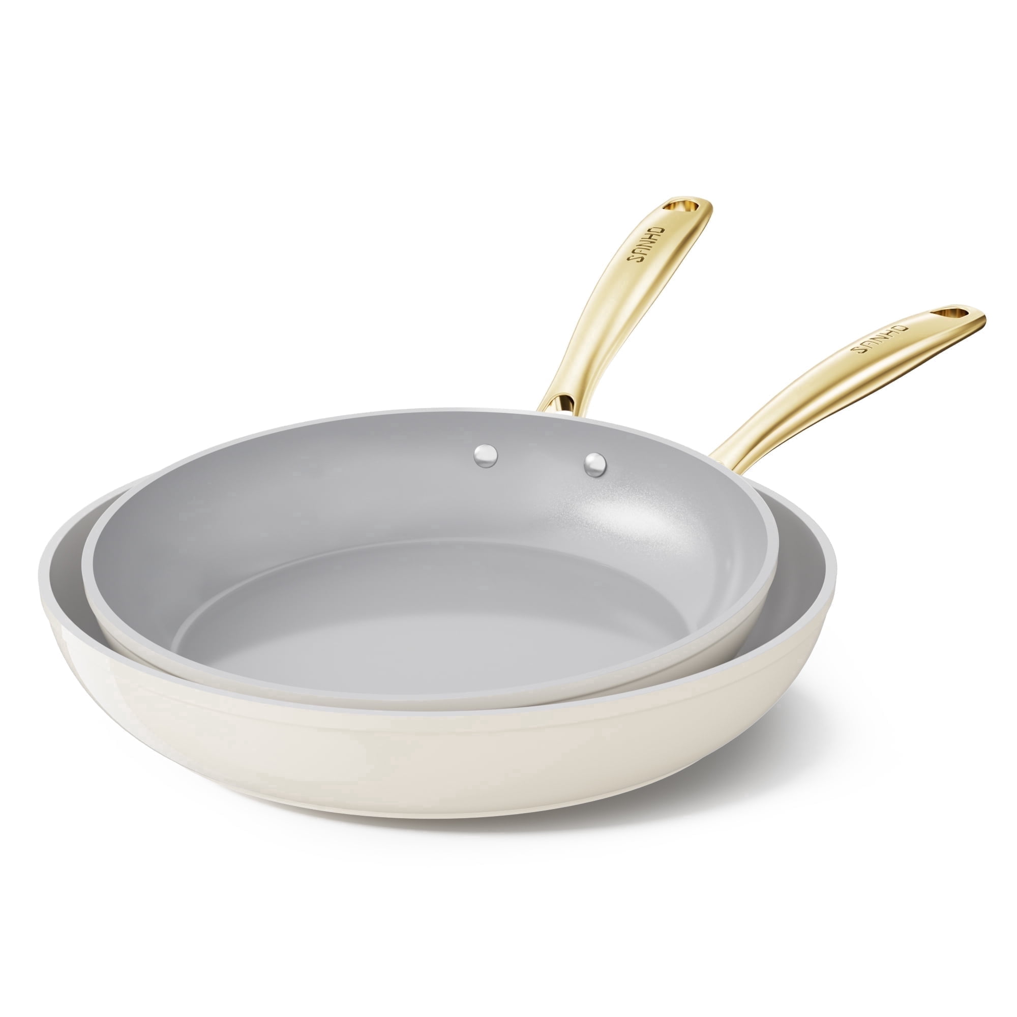 Sanho Ceramic Nonstick Fry Pan Set, 2-Piece (10 & 12 inch) Skillets, Diamond-Titanium Coating, Oven & Induction Safe, Non-Toxic
