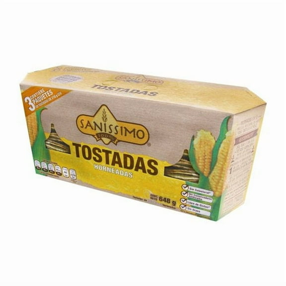 SANISSIMO TOSTADAS HORNEADAS DE MAIZ BLANCO LIBRE DE GLUTEN SIN COLESTEROL SIN CONSERVADORES ARTIFICIALES SIN GRASA ADICIONADA 648 g