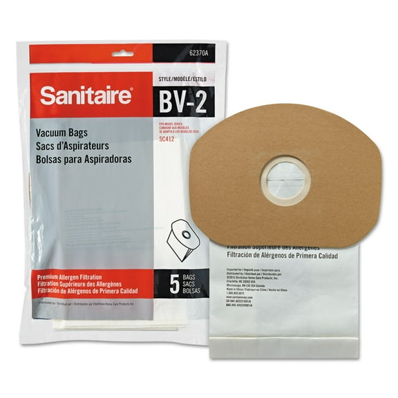5 Sanitaire BV-2 Premium Paper Bag (Pack of 5), Fits Models SC412 Series Backpack Vacuum, 62370A, White Vacuum Cleaner Bags