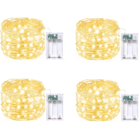 4 Pack 16FT 50 LED Battery Operated Fairy Lights with Timer, Indoor Outdoor Starry String Lights for Bedroom Classroom Wedding Home Decor - Warm White