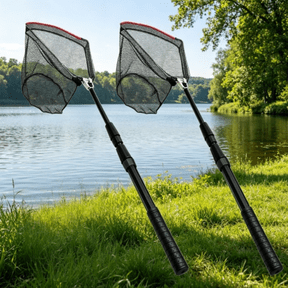 KOMCLUB Fishing Net Fish Landing Net Collapsible Fish Net with Anti-Slip Telescoping Rubber Pole Handle for Kids Adults in Saltwater Freshwater Multi-Size Extending to 51inch