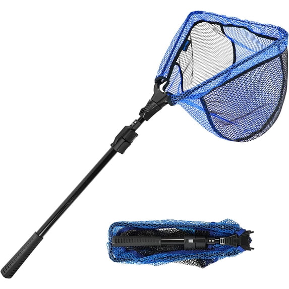 SAN LIKE Rubber Coated Mesh Foldable 19.7" x 20.9" Hoop Fishing Landing Net, 98.4