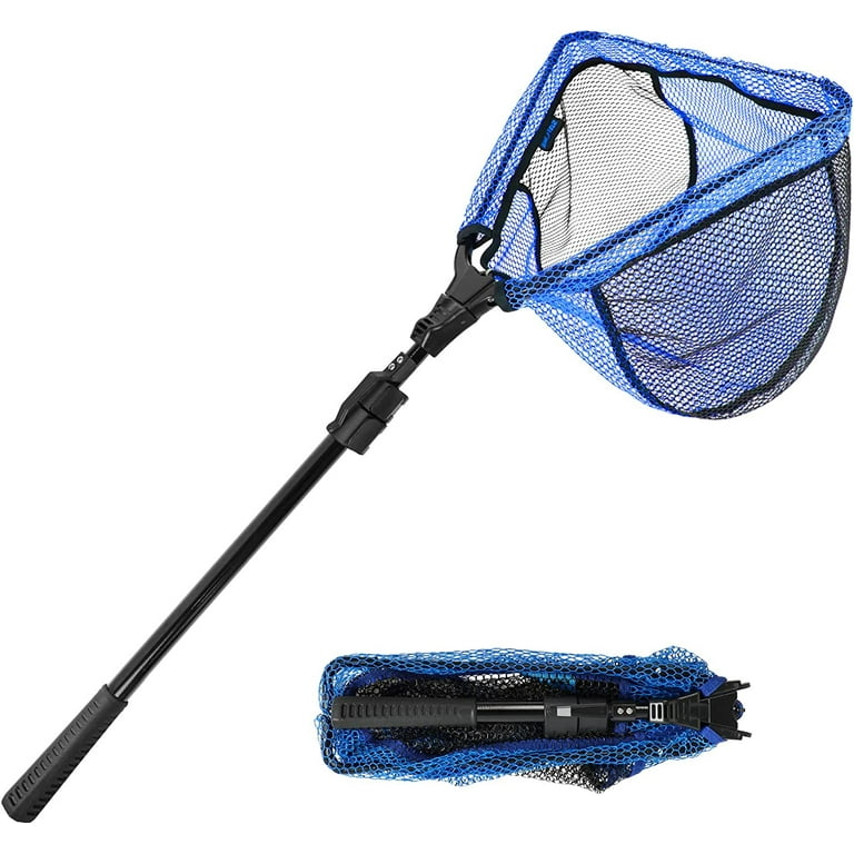 SANLIKE Fishing Net Folding Landing Net with Extra Long Telescoping Pole  Handle, Foldable Rubber Coated Fishing Net for Easy Catch Release, Compact