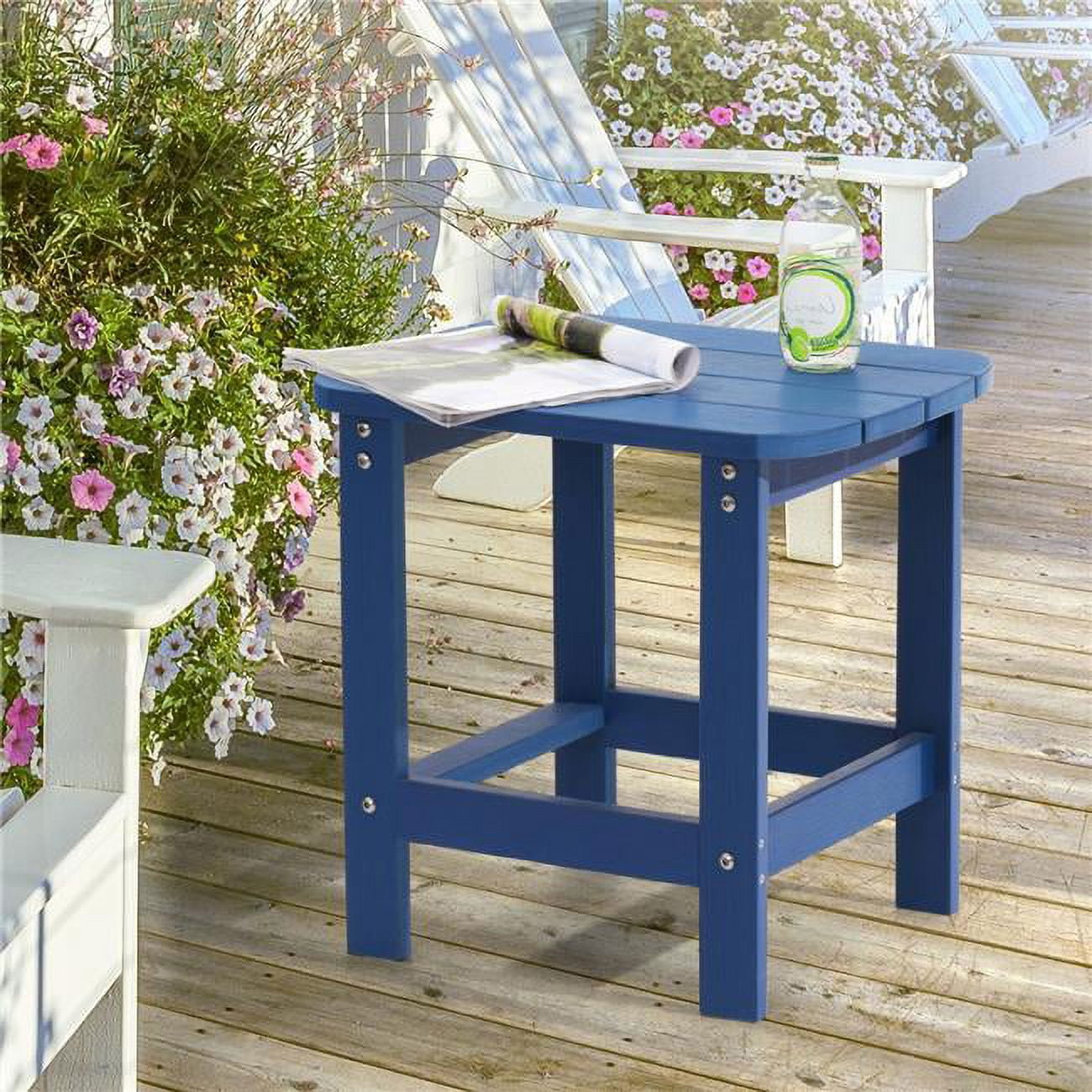SANLUCE Navy Blue Plastic Outdoor Side Table, Patio Adirondack End