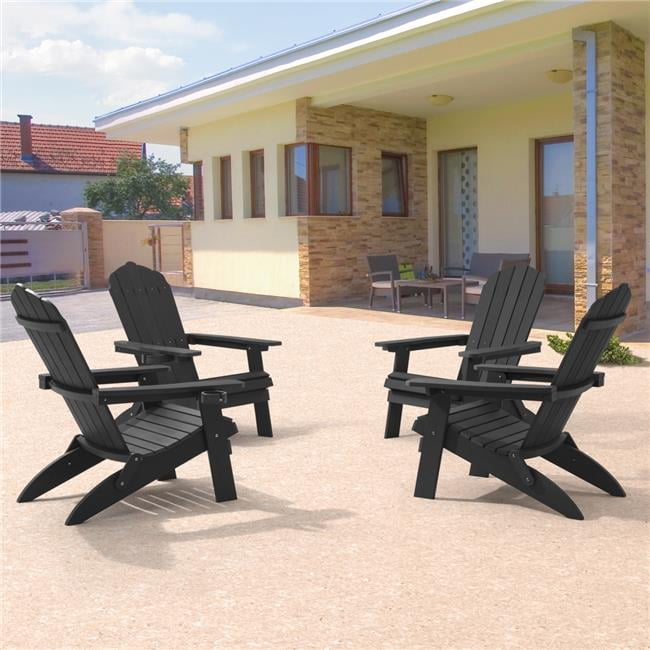 SANLUCE UN-QW-107-BK-2 Black Outdoor Plastic Folding Adirondack Chair Patio Fire Pit Chair for Outside (2-Pack)