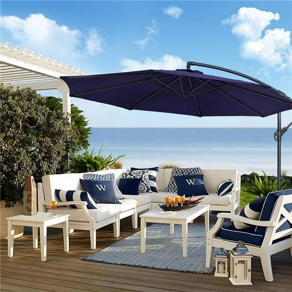 SANLUCE UN-ROF-34L 10 ft. Round Outdoor Patio Cantilever Offset Umbrellas in Navy Blue