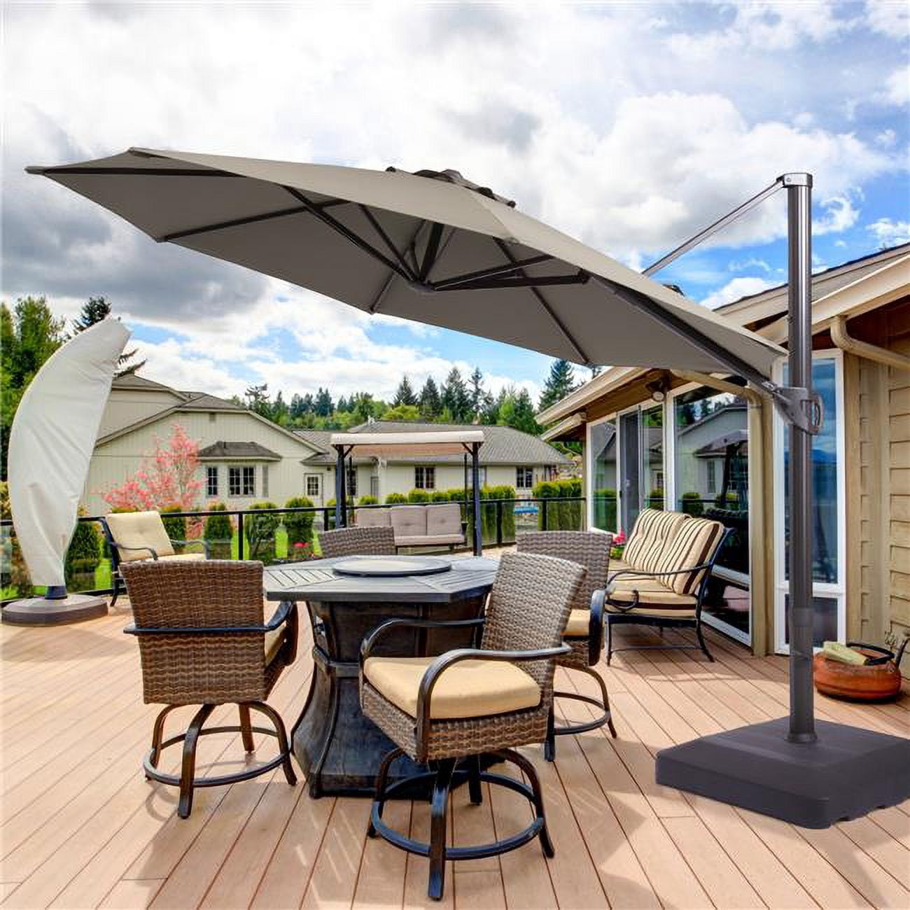 SANLUCE UN-SM-14GY 11 ft. Aluminum Cantilever Patio Offset Umbrella Outdoor with a Base in Gray - Walmart.com SANLUCE UN-SM-14GY 11 ft. Aluminum Cantilever Patio Offset Umbrella Outdoor with a Base in Gray - Walmart.com