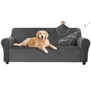 SANMADROLA Sofa Covers 100% Waterproof Slipcover Velvet Stretch Couch Cover for 3 Cushion Sofa Non Slip Leakproof Washable Furniture Protector for Kids Dogs Cats Pets, Gray, Sofa